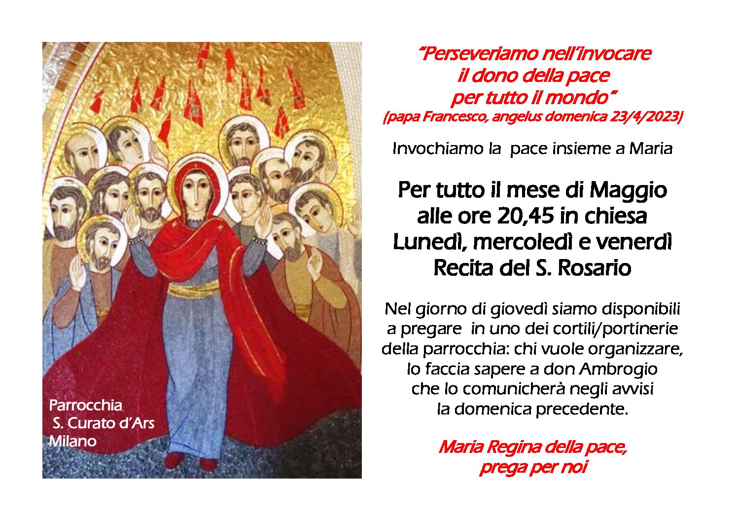 Incontri di preghiera – Santo Curato d'Ars